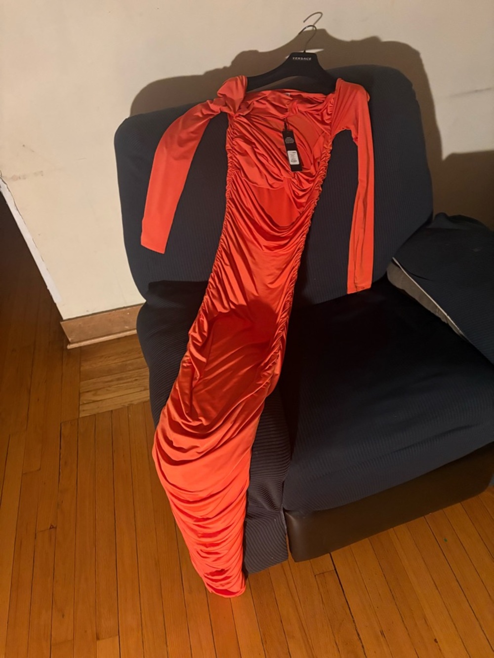 Fashion Nova Orange Ruched Cowl Neck Dress